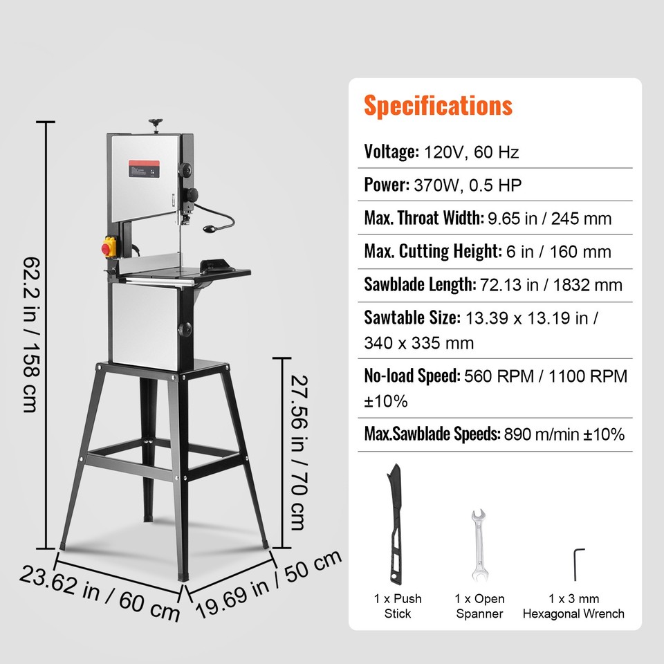Band Saw with Stand Benchtop Bandsaw 9.65 in 370W Two-Speed Adjustable ...
