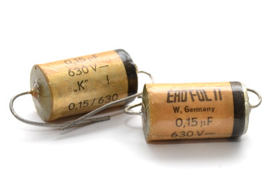 Pair of Vintage Film-Capacitor by Erofol II for Tube Amps, 0.15 MFD / 630 V, NOS