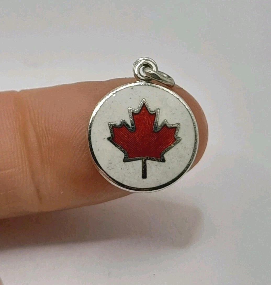 Small Vintage Enamel Sterling Silver Canada Charm - Canadian Mable Leaf Symbol