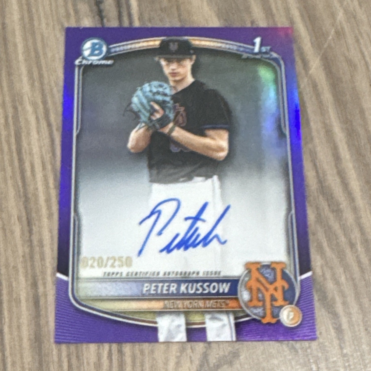 Bowman 2025 Draft Chrome Autograph Peter Kussow Purple /250 Mets Card