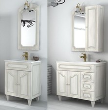 Mobile bagno  90 cm decapè bianco arredo arte povera lavabo ante cassetti |1