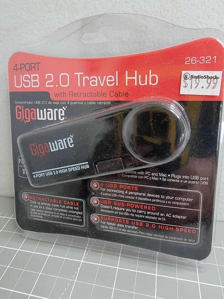 USB 2.0 Travel Hub 4-Port Gigaware USB Plug Old Stock RadioShack Equipment - Image 2 of 4
