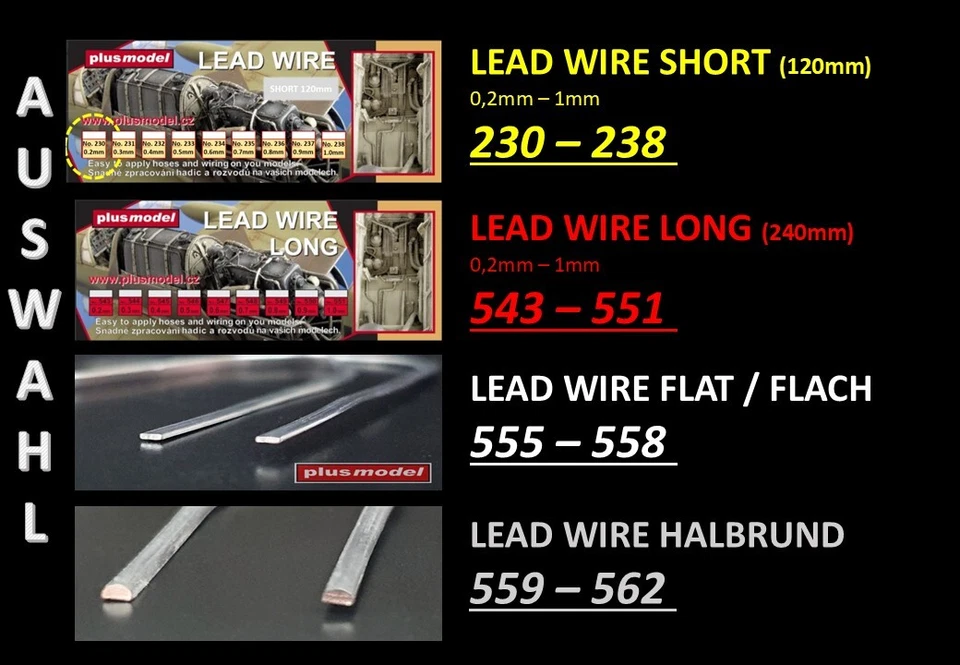 MW22 PLUSMODEL LEAD WIRE - BLEIDRAHT 230 - 562 ALLE GRÖßEN & LÄNGEN AUSWAHL