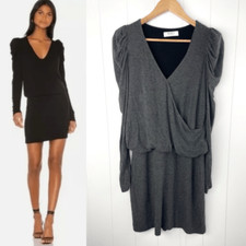 Bailey 44 Faux Wrap Puff Sleeve Sophia Dress Dark Gray Size M