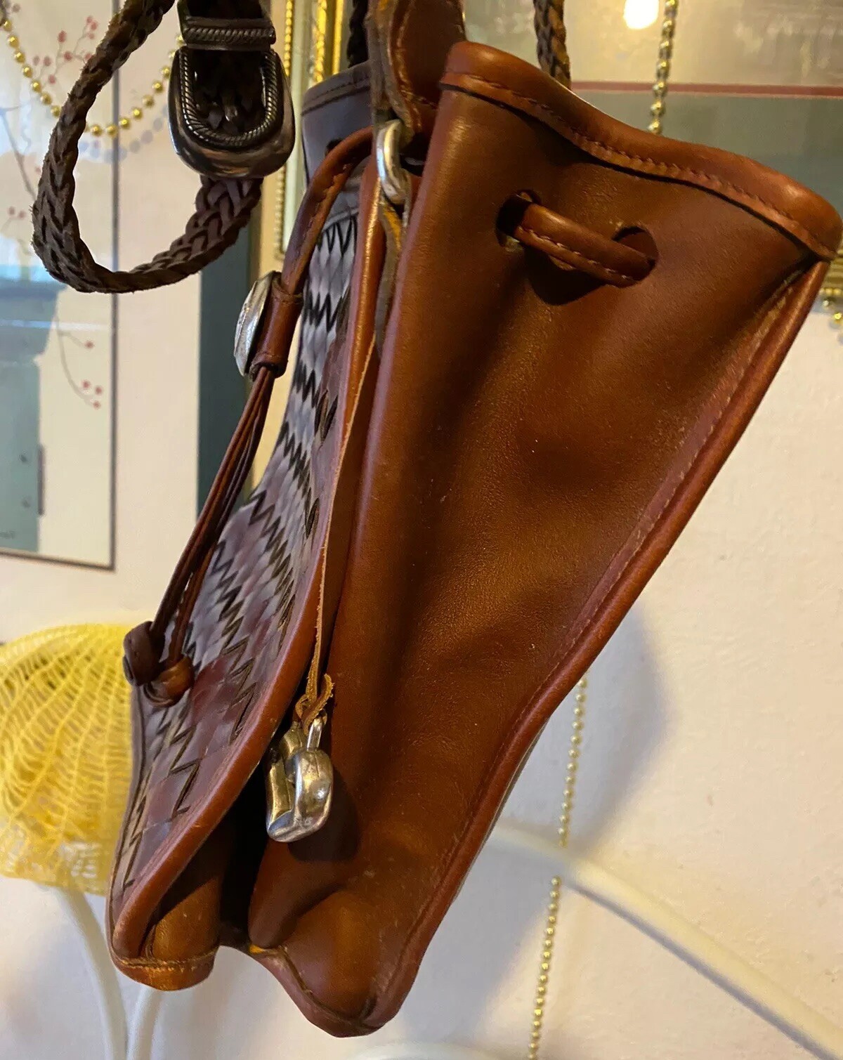 PONY BORSA A MANO BORSA BORSA BORSETTA BRIGHTON BRECCIA BRASILIANA TESSUTA vintage western in pelle cellulare