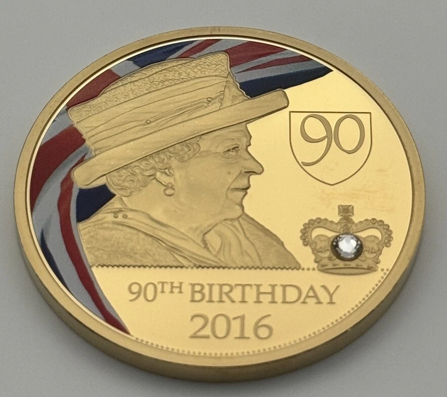 QUEEN ELIZABETH II Collector Album w/3 Gold-plated Swarovski Comm. Coins COA - Image 4 of 4