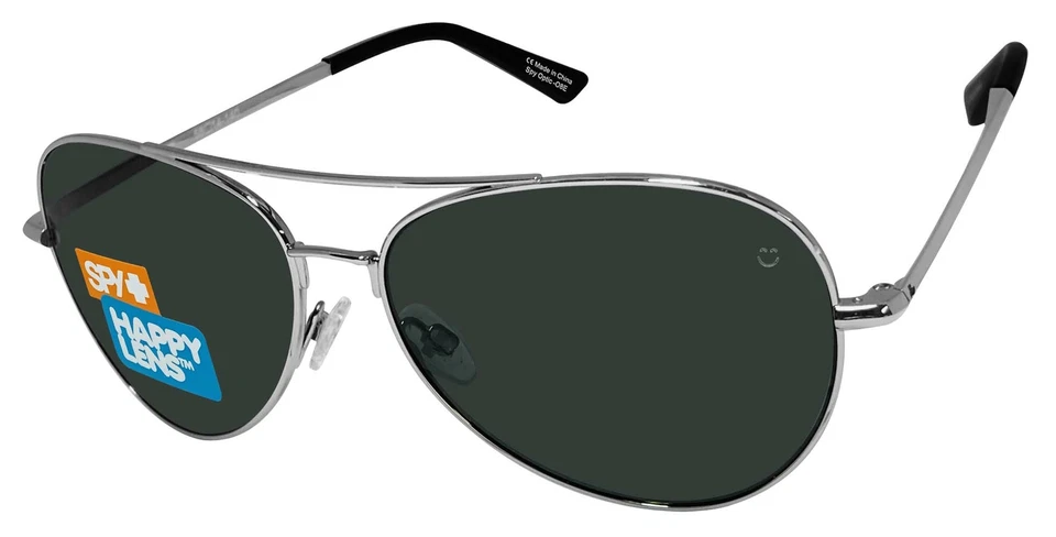 Gafas de sol Spy Optic Whistler Aviator marco plateado lente verde gris feliz Foto 3 de 4