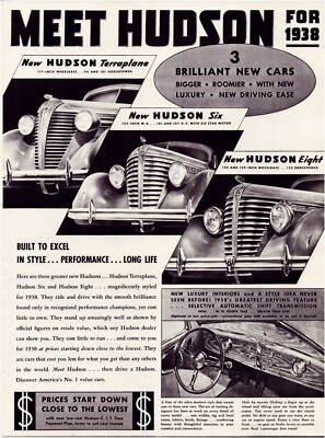 Hudson Terraplane Six Eight 1937 Print Ad Full Page 10.5 x 13.5