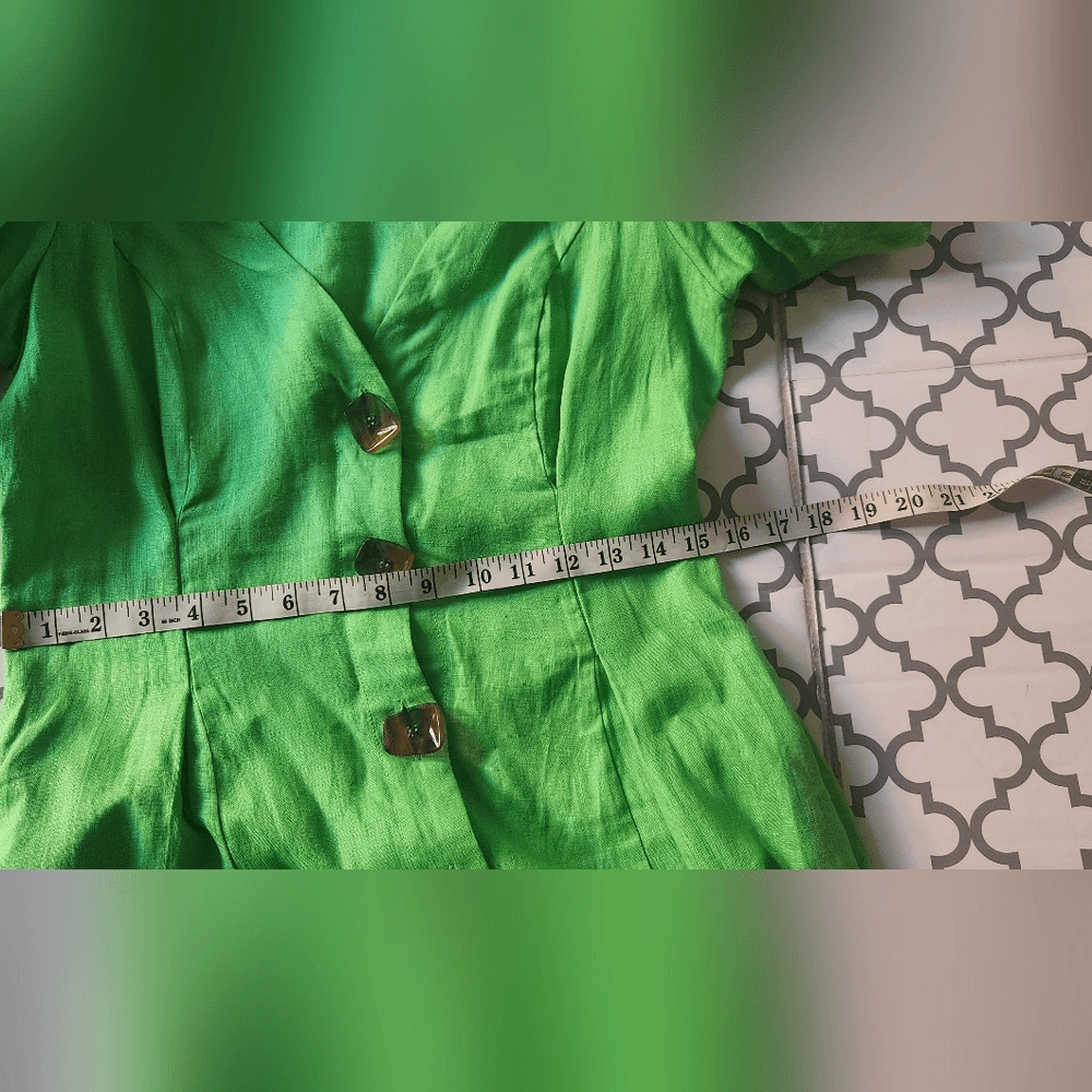 Nicholas Troy Green Leaf Linen Dress Button Down … - image 7