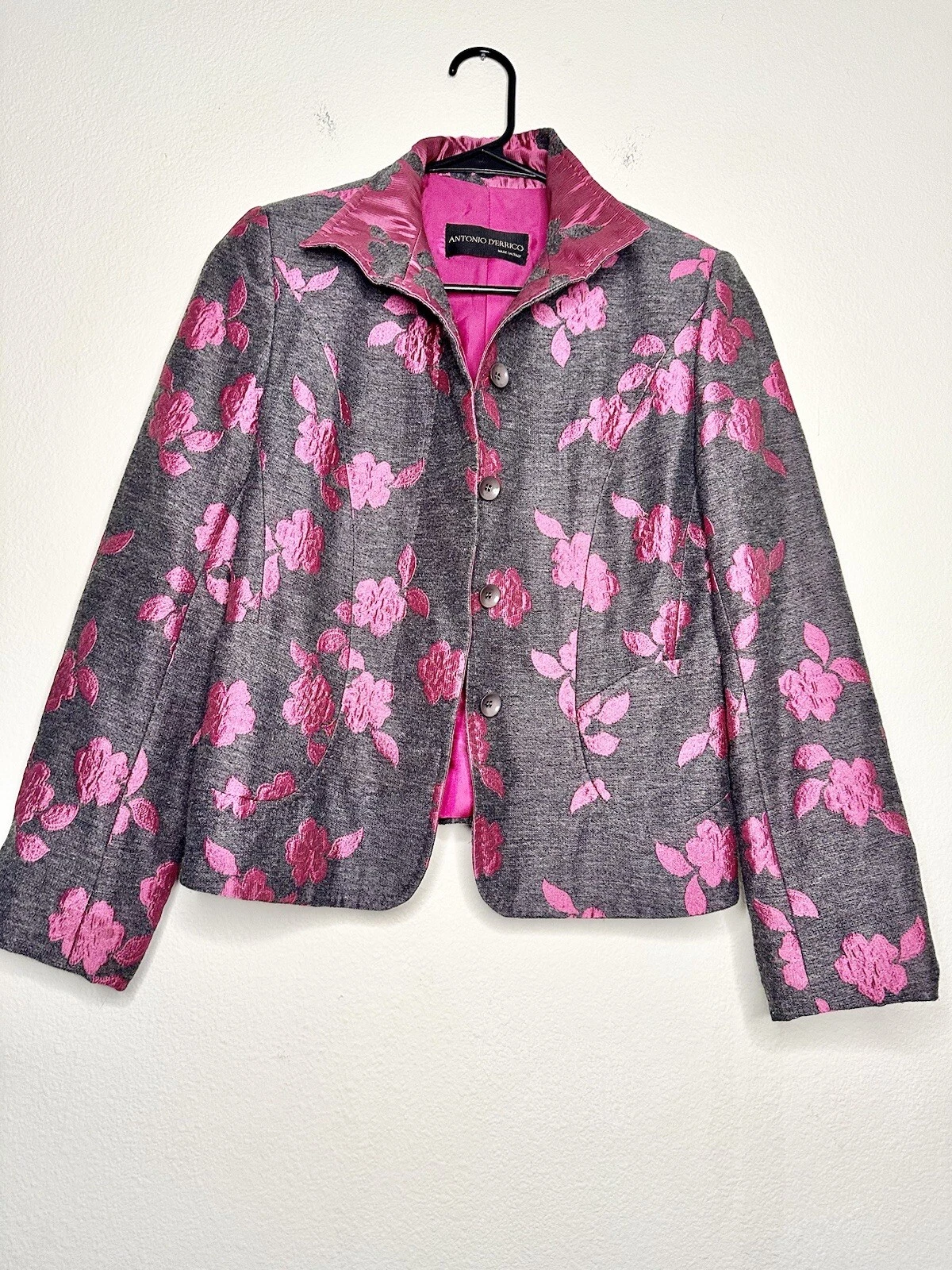 Antonio D'errico Blazer Jacket Size 8 Burnout Floral Wool Blend Made In Italy