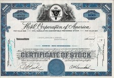 Hotel Corporation of America (HCA), 1959 (100 Shares Preferred) blau