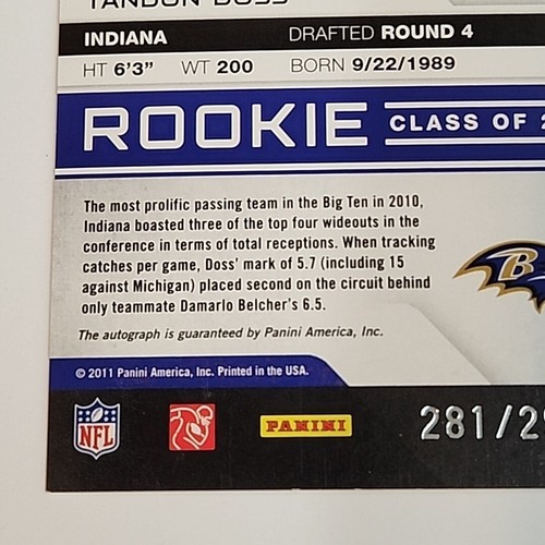 2011 Panini Absolute Memorabilia Spectrum Gold 281/299 Tandon Doss Rookie Auto - Picture 11 of 12