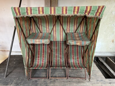 Vintage Deck Chairs And Sun Canopy Beach Camping Retro