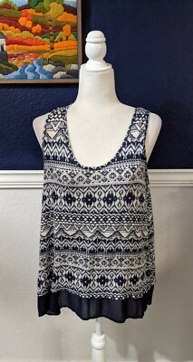 Le Lis Stitch Fix Sleeveless Navy Aztec Open Back Sleeveless Tank Sz Medium M