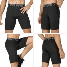 Mens Yelpro Black Spandex Tights Compression Shorts Small