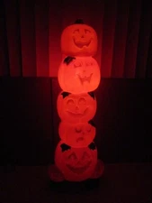 Vtg 7 Stacked Pumpkins Jack-O-Lanterns Lighted Halloween Blow Mold Sun Hill 38"