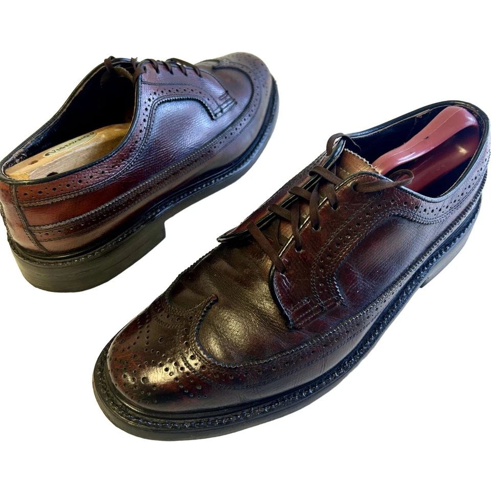 Vtg 60's British Walkers Brown PEBBLED Leather DRESS Shoe WINGTIP Oxfords Brogue - Image 2 of 4