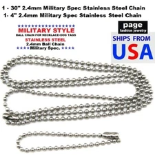 US Seller- 30" + 4"- 2.4mm Ball Chain Stainless Steel Military Spec For Dog Tags