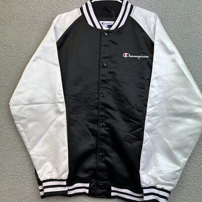 Champion Mens Varsity Snap Jacket Sz 2XL XXL Black White New with Tags Unisex