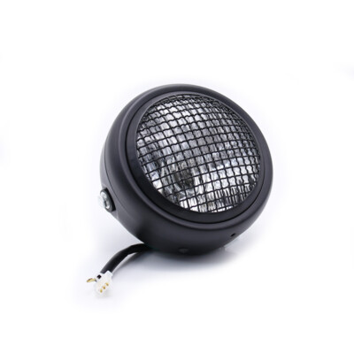 Motorcycle 5.75'' Grill Mesh Front Headlight 12V H4 Headlamp Cafe Racer Touring