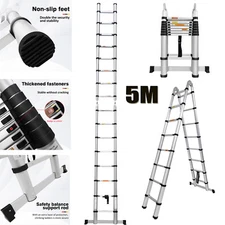 16.5Ft Telescopic Extension Ladder Aluminum Multi Purpose Folding Non-Slip 5.0m