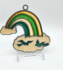 Vintage RAINBOW/BIRDS SUNCATCHER Window Cling MULTICOLOR, Stained Glass, Metal