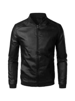 Jacke Weste Kunstleder Sport Schwarz Slim Herrenmode 1046