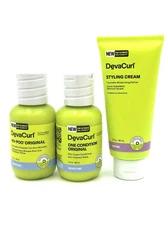 DevaCurl No-Poo Original Zero Lather Cleanser,Rich Cream Conditioner & Cream 3oz
