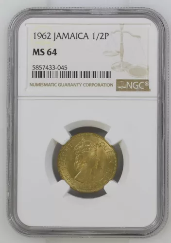 1962 Jamaica 1/2P HALF PENNY NGC MS 64