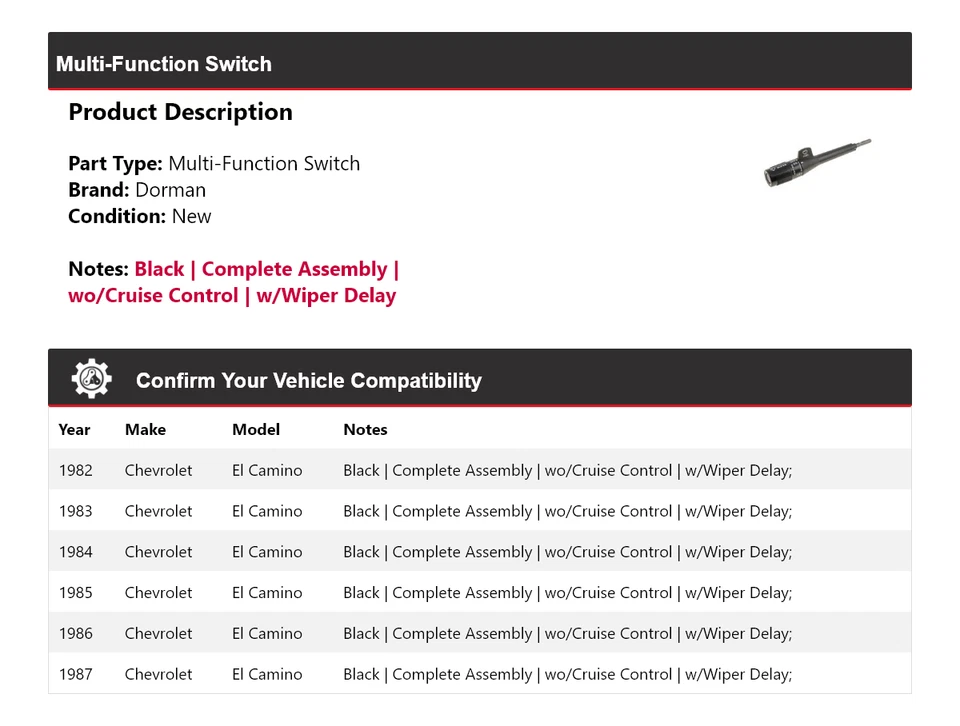 Interruptor multifunción para Chevrolet El Camino Dorman 1982-1987 1983 1984 1985 Foto 2 de 4