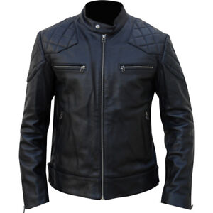 Homme Noir David Beckham en Cuir Véritable Veste De Motard David Beckham Veste en cuir véritable pour homme Noir