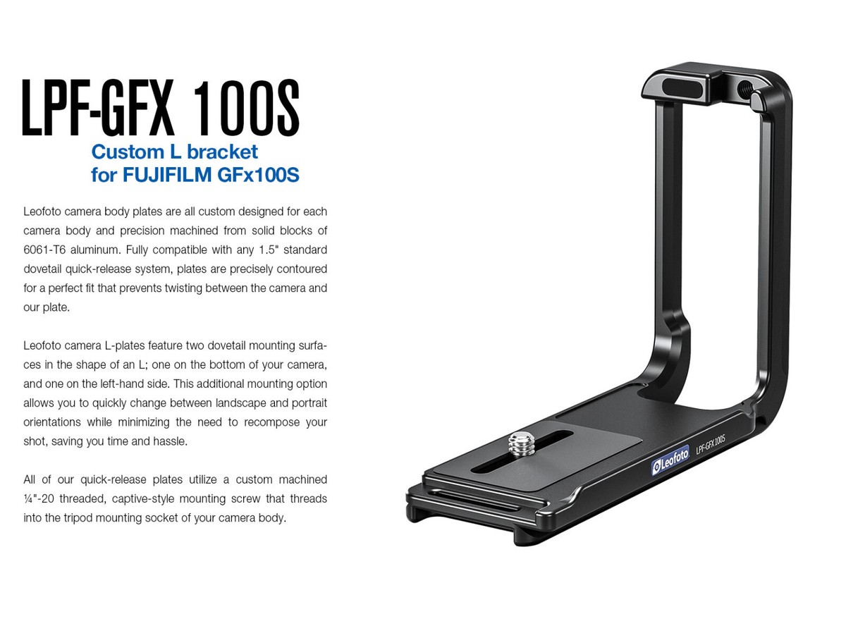 Leofoto USA] Leofoto LPF-GFX-100S L Plate for Fujifilm GFX 100S