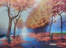 Bead Embroidery Kit Autumn Alley DIY Craft Printed Canvas ta-435