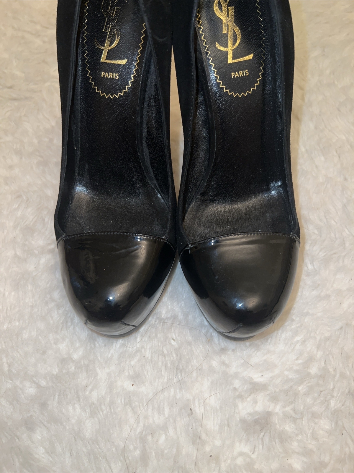 Décolleté YSL Yves Saint Laurent in pelle verniciata nera Tribtoo 140 plateau taglia 35 5