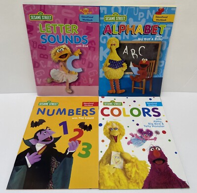 4pc Sesame Street Math Reading Writing Workbooks Preschool Homeschool Learning