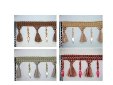 4" Beaded Tassel Fringe Trim Brown Bronze Tan Burgundy Green Sold By Yard