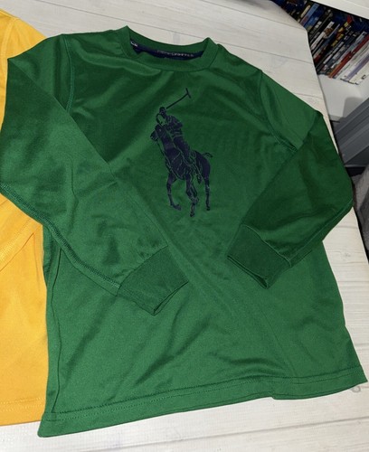 POLO Ralph Lauren Performance Tee Shirt Lot Boys Size 7 Green Yellow Big Logo - Picture 4 of 12
