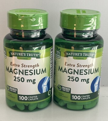 2 Nature's Truth Extra Strength Magnesium 250mg 100 Caplets each Exp 9/26