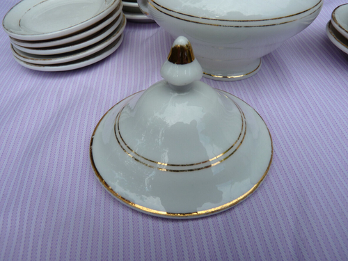 Antique Miniature Dinner Set Service Childs Gilt Trim Porcelain 33 pieces - Picture 18 of 24
