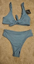 Zaful Olive Green 2 Piece Ribbed Bikini Swimsuit Tie Front Size 6 Medium NWT