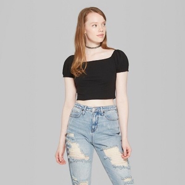 Wild Fable Women's Balloon Sleeve Cropped Top - Black - Medium | eBay