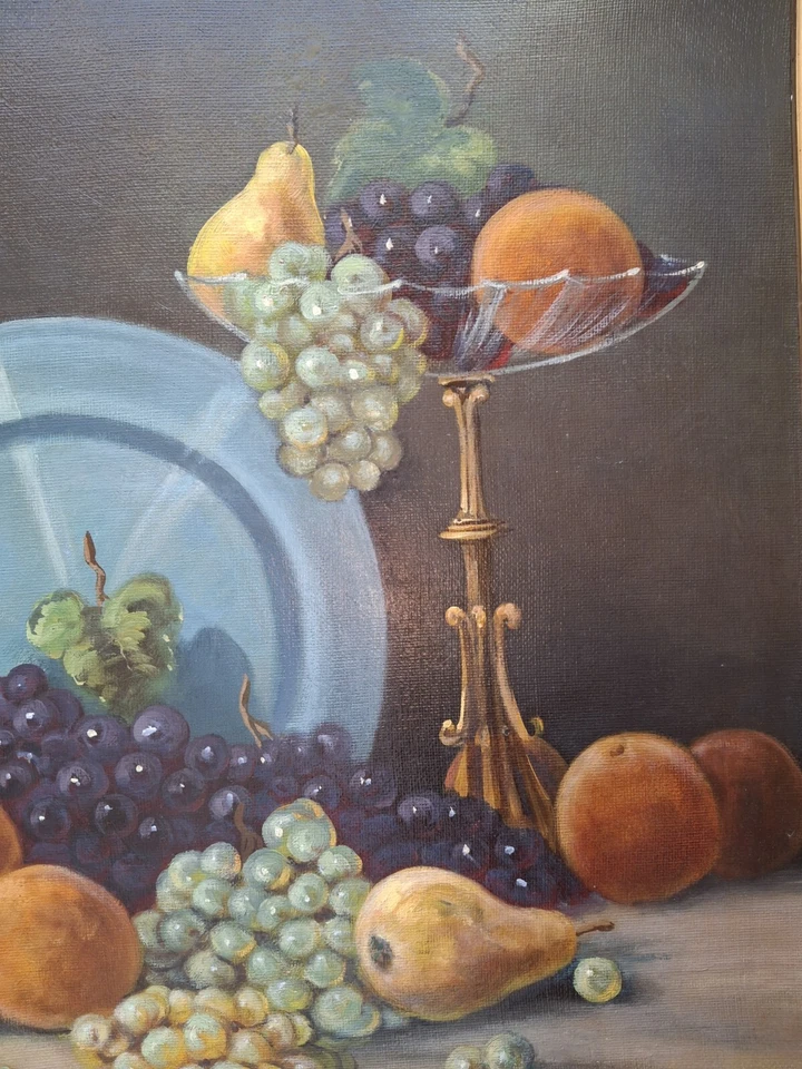 Altes Ölgemälde *Stillleben Früchte mit Obstschale* -Eberhard- - Bild 4 von 4