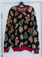 Ugly Christmas Pullover Sweater Womens Large Gingerbread Snowflakes Trees Sale