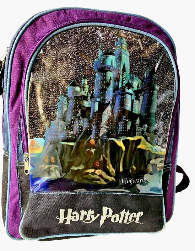 RARE Harry Potter 16" HOGWARTS Castle Sparkle Purple Denim Backpack VINTAGE