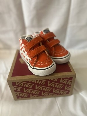 Vans Sk8-Mid V Checkerboard Reissue Kids Orange Mid Top Sneakers- US Kids size 4