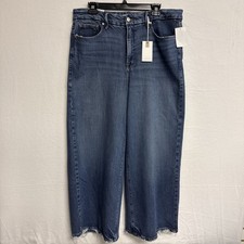 Good American Good Waist Palazzo Crop Jeans NWT Indigo Wash Wide Leg Raw Hem 15