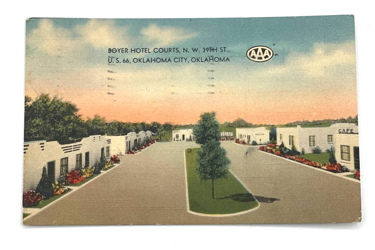 Oklahoma City OK Postcard Boyer Hotel Courts Route 66 Linen VTG
