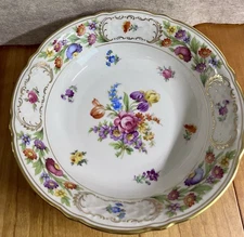 Vintage Schumann Bavaria Empress Dresden Flowers Round Vegetable Bowl 9.5”. Iris