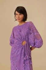 Farm Rio Guipure Cut Out Midi Dress Womens L Lace Eyelet Crochet Purple Vintage