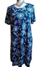 Loft Women's Size L Shift Dress Blue White Knee Length Casual Short Sleeves 